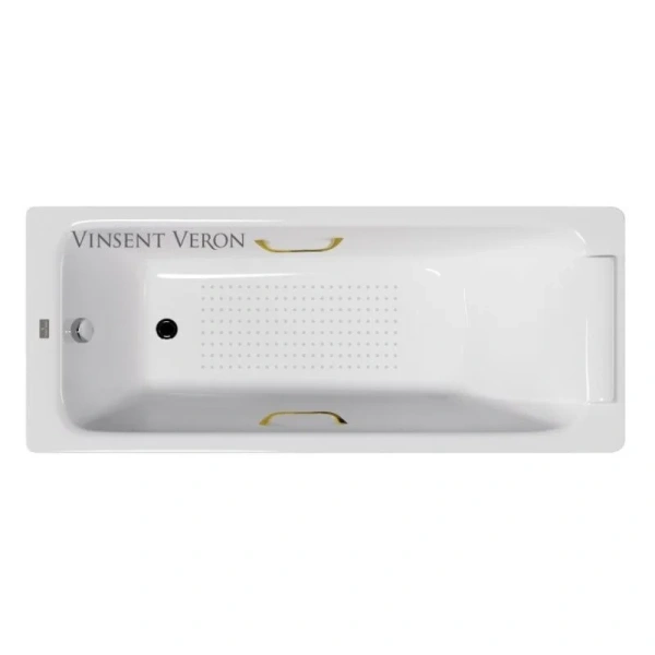 Чугунная ванна Vinsent Veron Italon VIT1707045H/VH0012GD-AS, 170 x 70 см, с антискользящим покрытием, ручки золото, цвет белый - фото 1