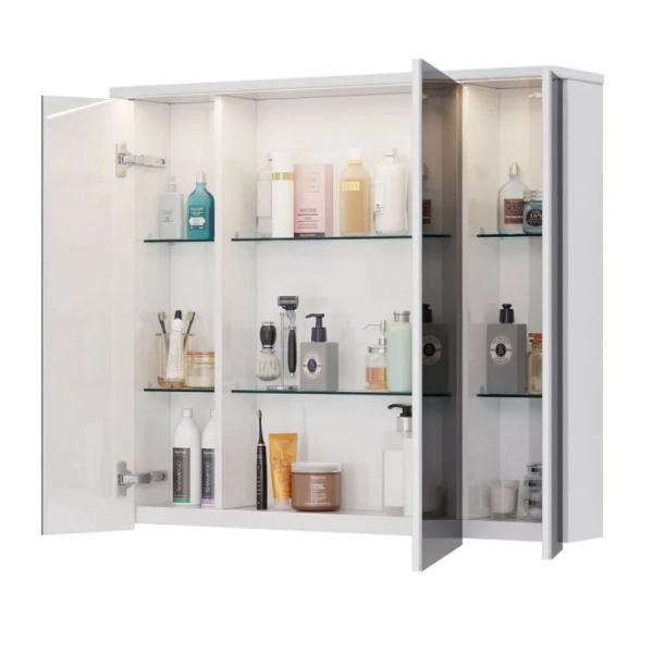 Зеркальный шкаф с подсветкой Lemark Zenon 90 см 3-х дверный, белые - фото 5