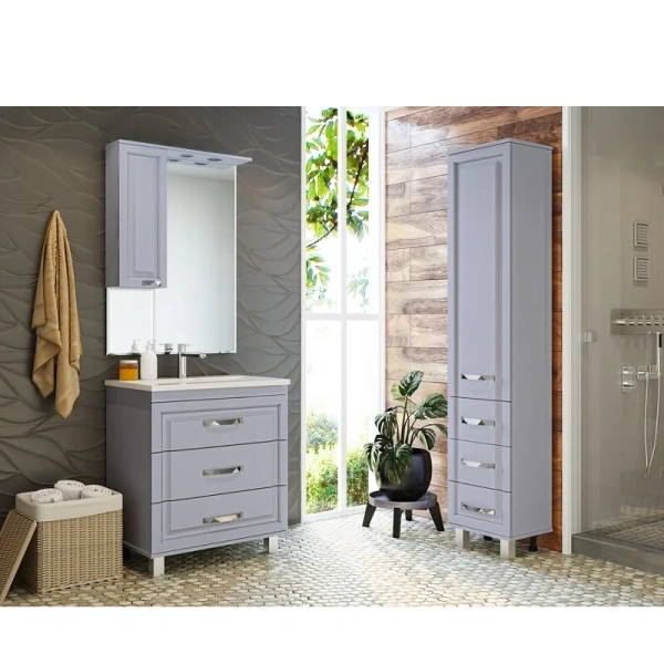 Шкаф-пенал напольный Misty Терра 40 см серый правый, современные, hi-tech - фото 4