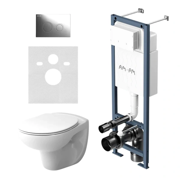 Унитаз с инсталляцией Am.Pm Willow с сиденьем микролифт и клавишей - фото 1