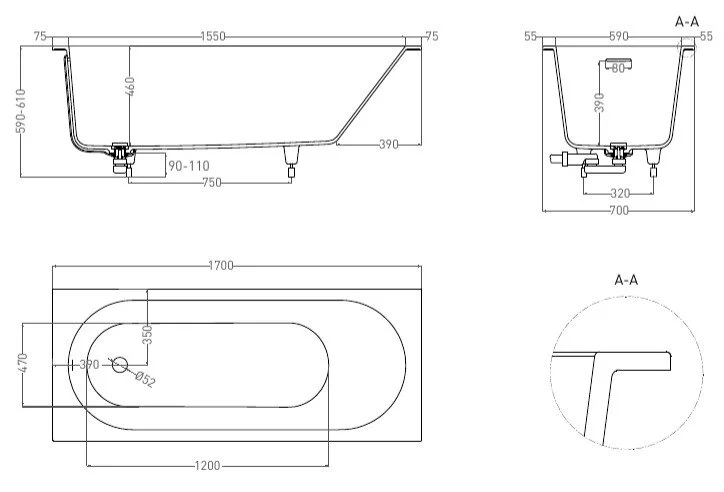 Ванна из искусственного камня Salini Ornella Kit 170x70 см белый матовый, прямоугольные - фото 5