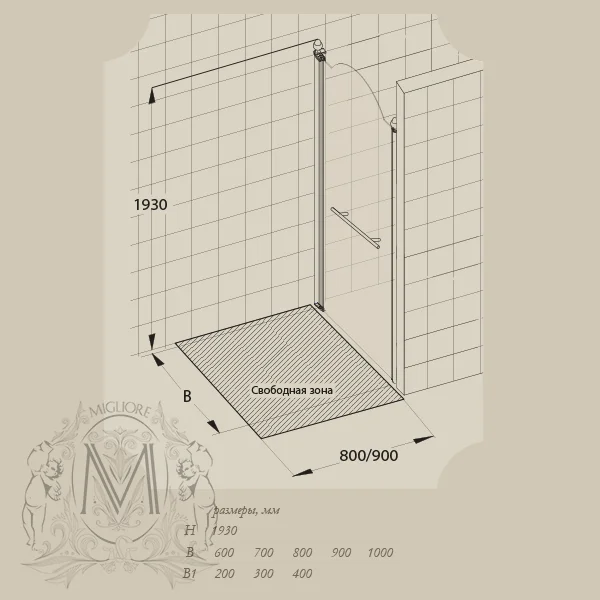 Душевая дверь в нишу Migliore Diadema 80 см профиль бронза стекло прозрачное правая, в нишу, стеклянные - фото 5