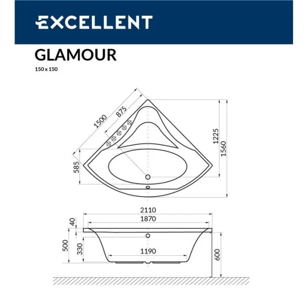 Ванна гидромассажная Excellent Glamour Ultra 150 x 150 см, белый/бронза, WAEX.GLA15.ULTRA.BR - фото 2