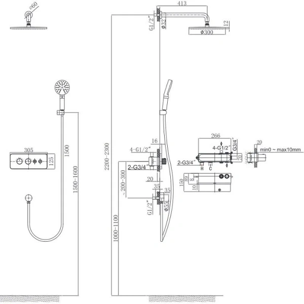 Душевой комплект Black&White Universe оружейная сталь, другие - фото 3