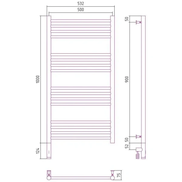 Полотенцесушитель электрический Сунержа Богема 3.0 50х100 см левый без покрытия, современные, hi-tech - фото 2