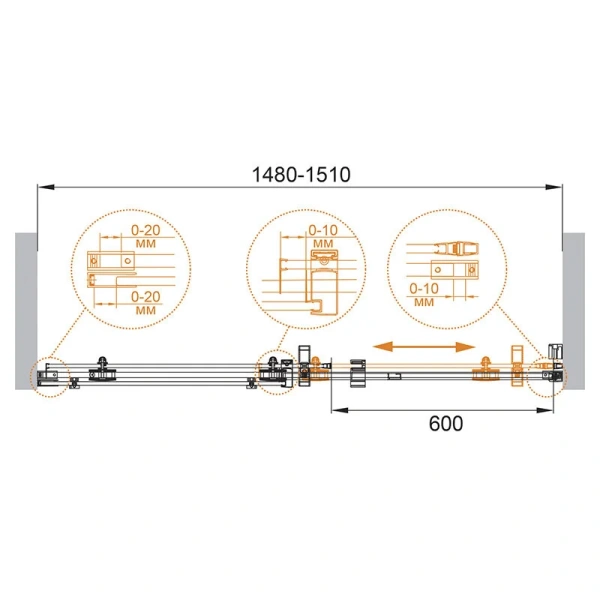 Душевая дверь в нишу Cezares Stylus M 150 см с прозрачным стеклом, современные, hi-tech - фото 2