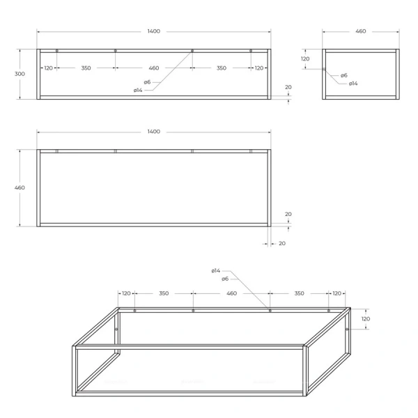 Консоль для раковины BelBagno Etna-Kraft 140 см металлическая - фото 2
