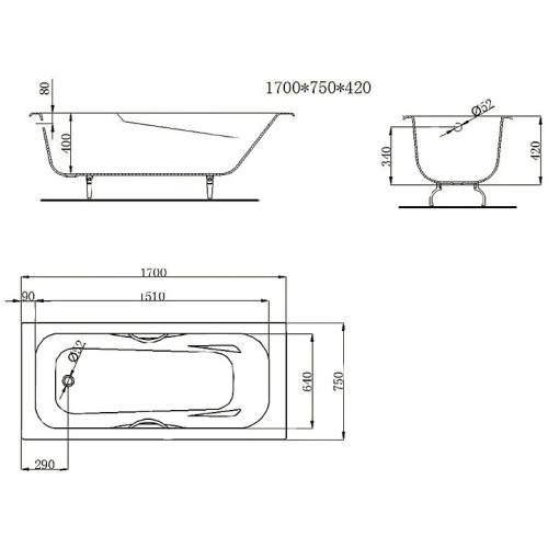Ванна чугунная Castalia Paola 170х75х42 - фото 3