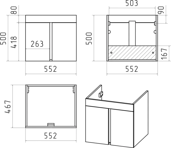 Тумба под раковину подвесная Misty Торос 55 см мрамор античный, моноблок - фото 5