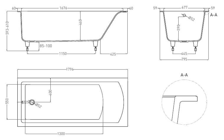 Ванна из искусственного камня Salini Cascata 180x80 см белый матовый - фото 3