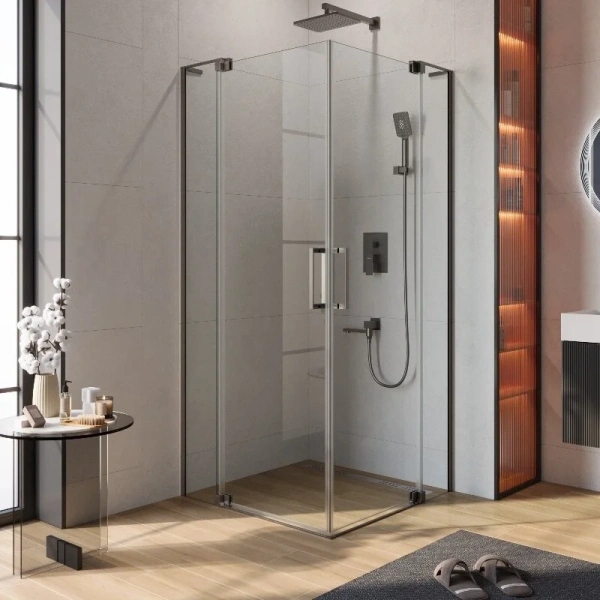 Душевой уголок Cezares Slider 110х110 см стекло прозрачное профиль оружейная сталь - фото 1
