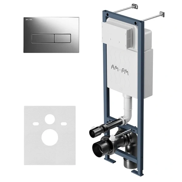 Инсталляция для унитаза Am.Pm ErgoFit клавиша глянцевый хром, кнопки прямоугольные - фото 1