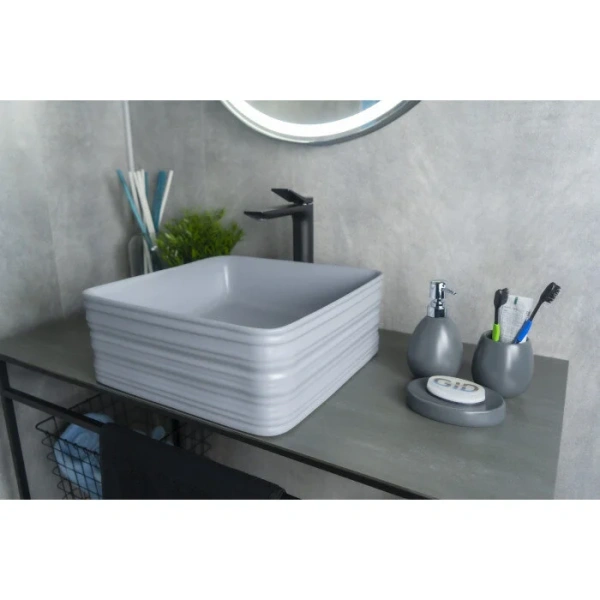 Раковина GID Geometrico Gm965 39 см серая, маленькие, в форме чаши, квадратная - фото 5