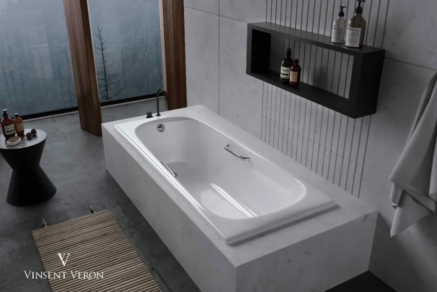 Чугунная ванна Vinsent Veron Concept VCO1507042H/VH0015BL, 150 x 70 см, ручки черные матовые, цвет белый - фото 1