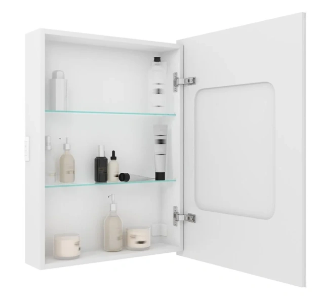 Зеркальный шкаф с подсветкой Misty Алюр 60 см правый, с розеткой, с кнопкой - фото 7