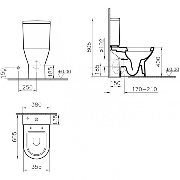 Унитаз-компакт Vitra Diana 9816B003-7201, сиденье с микролифтом - фото 4