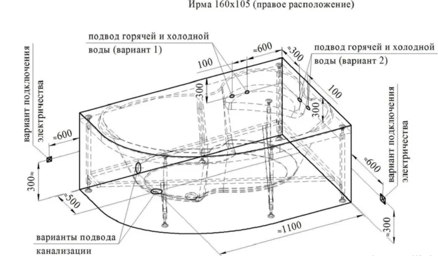 Акриловая ванна Радомир Ирма 2-78-0-1-1-229/2-78-0-2-1-229, 160 x 105 см, L/R, полотенцедержатель, фронтальный экран, каркас в комплекте, белая - фото 4