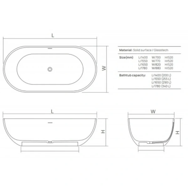 Ванна DEA Design Shadow DD8619 1650 R4, 165 х 82 см, полиэфирная смола, цвет smoky black (дымчато-черный) - фото 2