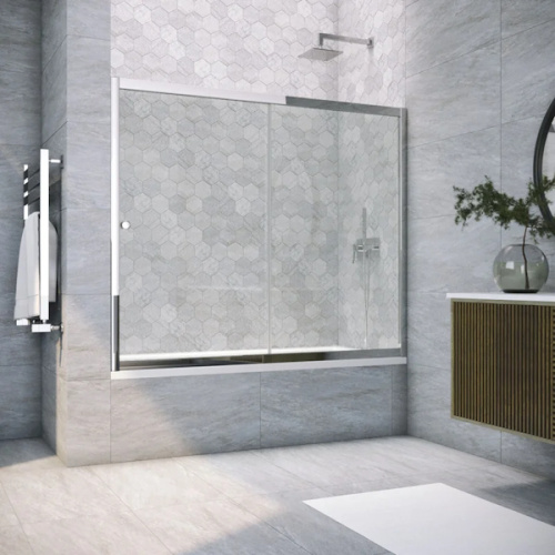 Душевая шторка на ванную профиль глянцевый хром стекло прозрачное Vegas-glass, 170 см - фото 2