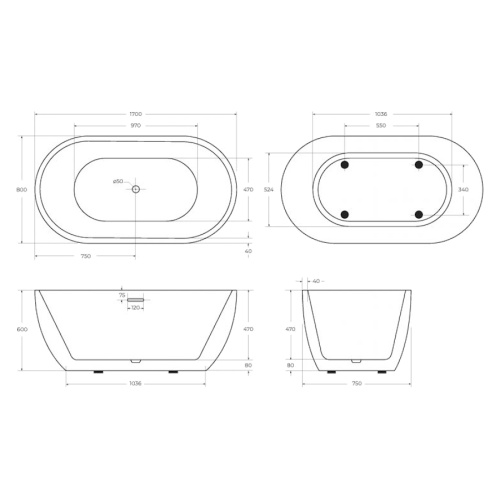 Ванна акриловая BelBagno 170х80 см отдельностоящая, белая, без гидромассажа, большие - фото 6