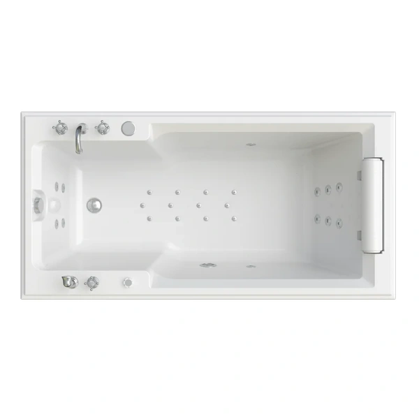 Акриловая ванна Fra Grande Русильон-Chrome 4-01-2-0-0-424, 180 x 90 см, рама-подставка на декоративных ножках, комплект панелей, подголовник, слив-перелив полуавтомат, 12 форсунок Релакс хром, контроллер 200, белая - фото 1