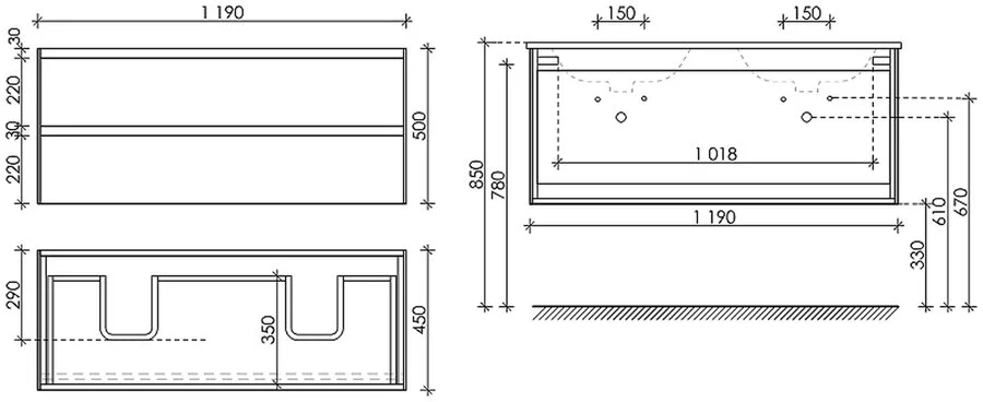 Тумба с раковиной подвесная Sancos Cento CN120-2W 120 см с ящиками, в наличии, по запросу - фото 2