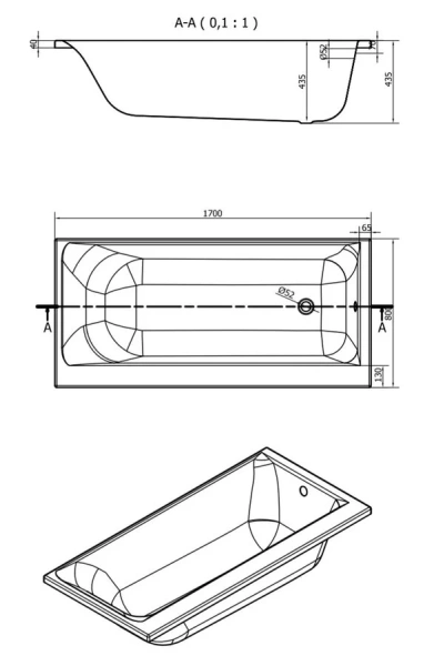 Ванна акриловая Cersanit Smart 170x80 см приставная, правая, 170x80 см - фото 4