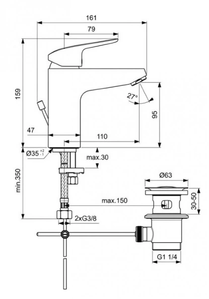 Смеситель для раковины Ideal Standard Ceraflex с металлическим донным клапаном - фото 2