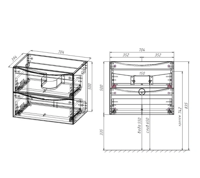 Тумба под раковину подвесная Vincea Mia Slim 70 см белый глянец, нет в наличии - фото 2