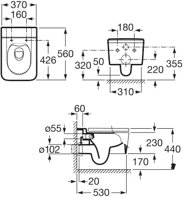 Унитаз подвесной Roca Inspira Square белый, безободковые, с антивсплеском - фото 5