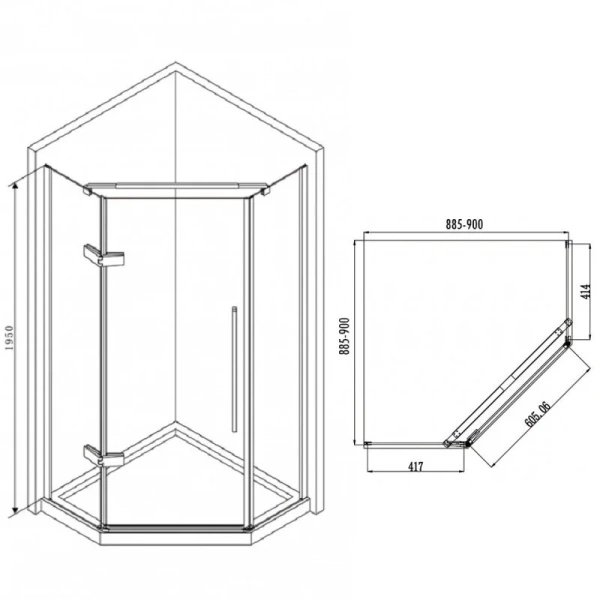 Душевой уголок Abber Ewiges Wasser 90х90 см профиль черный, многоугольные - фото 2
