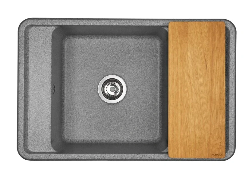 Мойка для кухни Акватон Беллис 78 см серая, прямоугольной формы - фото 4