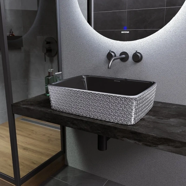 Раковина Grossman Color 48 см серебро/черная - фото 3