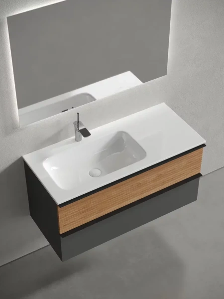 Тумба под раковину подвесная Sancos Delta 100 см левая дуб красный/графит, моноблок - фото 5