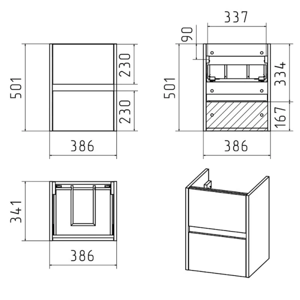Тумба под раковину подвесная Misty Алиса 40 см 2 ящика - фото 2