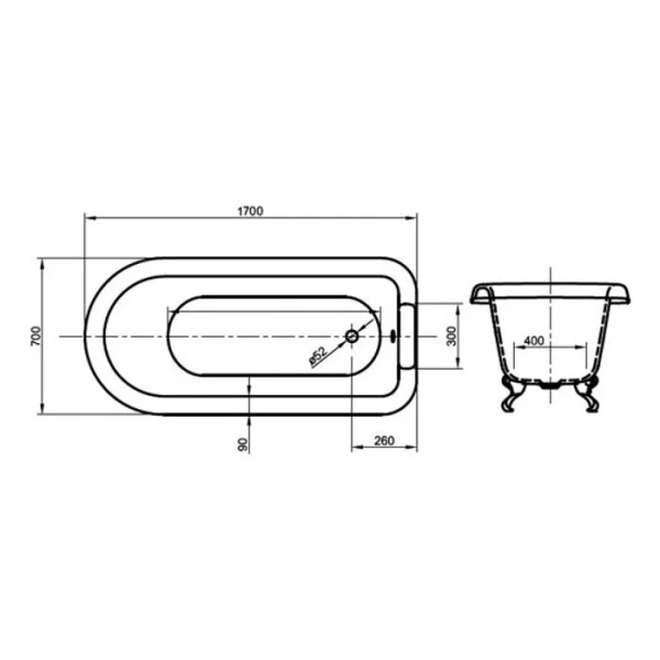 Ванна акриловая Knief ROLL TOP XL 0100-066-01 170 х 70 х 65 см на хромированных ножках - фото 2