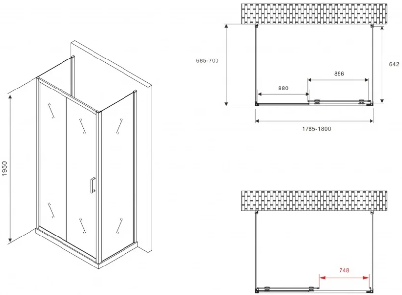 Душевой уголок Abber Schwarzer Diamant 180х70 см профиль черный - фото 3