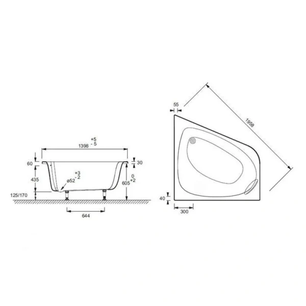 Ванна акриловая Jacob Delafon Odeon Up 140 х 140 см, каркас в подарок, E6070RU-00 - фото 2