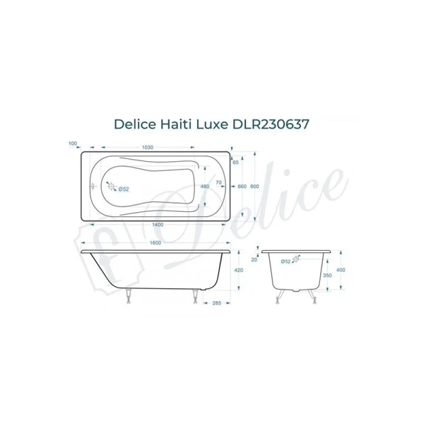 Ванна чугунная Delice Haiti Luxe 160х80 см белая - фото 2