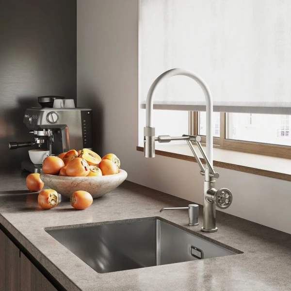 Смеситель для кухни IDDIS Grange белый/сатин, на мойку, на столешницу - фото 6