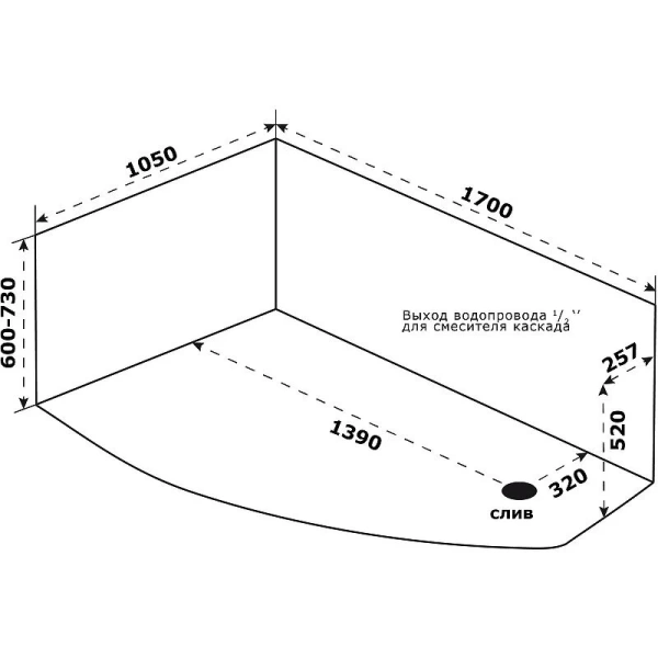 Ванна акриловая Bas Камея Pro, 170 х 105 см, с каркасом, левая/правая, цвет белый, В А0121/В А0122, без гидромассажа - фото 5