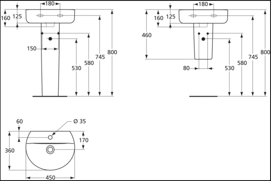 Раковина Ideal Standard Connect 45 см Sphere, современные, hi-tech - фото 2