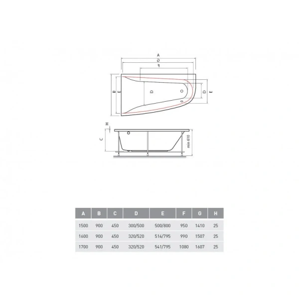 Ванна акриловая Vayer Boomerang 180.100.045.1, 180 х 100 см, без гидромассажа - фото 5