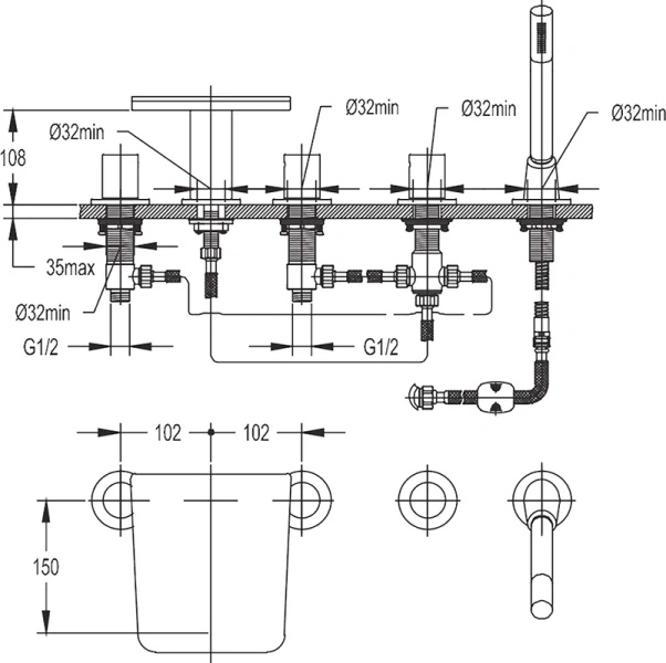 Смеситель на борт ванны Cezares Cascado с внутренней частью - фото 4