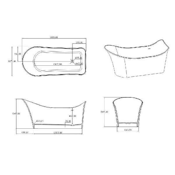 Акриловая ванна Timo JUTA1815, 180 х 85 см, цвет белый - фото 2