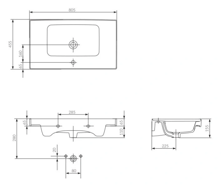 Раковина Cersanit Crea 80 см белая - фото 2