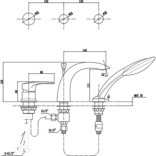 Смеситель для ванны Timo Beverly хром 3030/00Y - фото 2