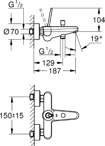 Смеситель для ванны, белая луна, Grohe Eurodisc Joy 23431LS0, округлая форма - фото 5