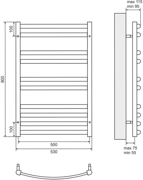 Полотенцесушитель водяной Lemark Atlantiss 50х80 см хром, для систем горячего водоснабжения, с нижним подключением - фото 5