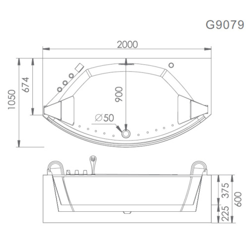 Акриловая ванна Gemy G9079 200х105 см, угловые - фото 6